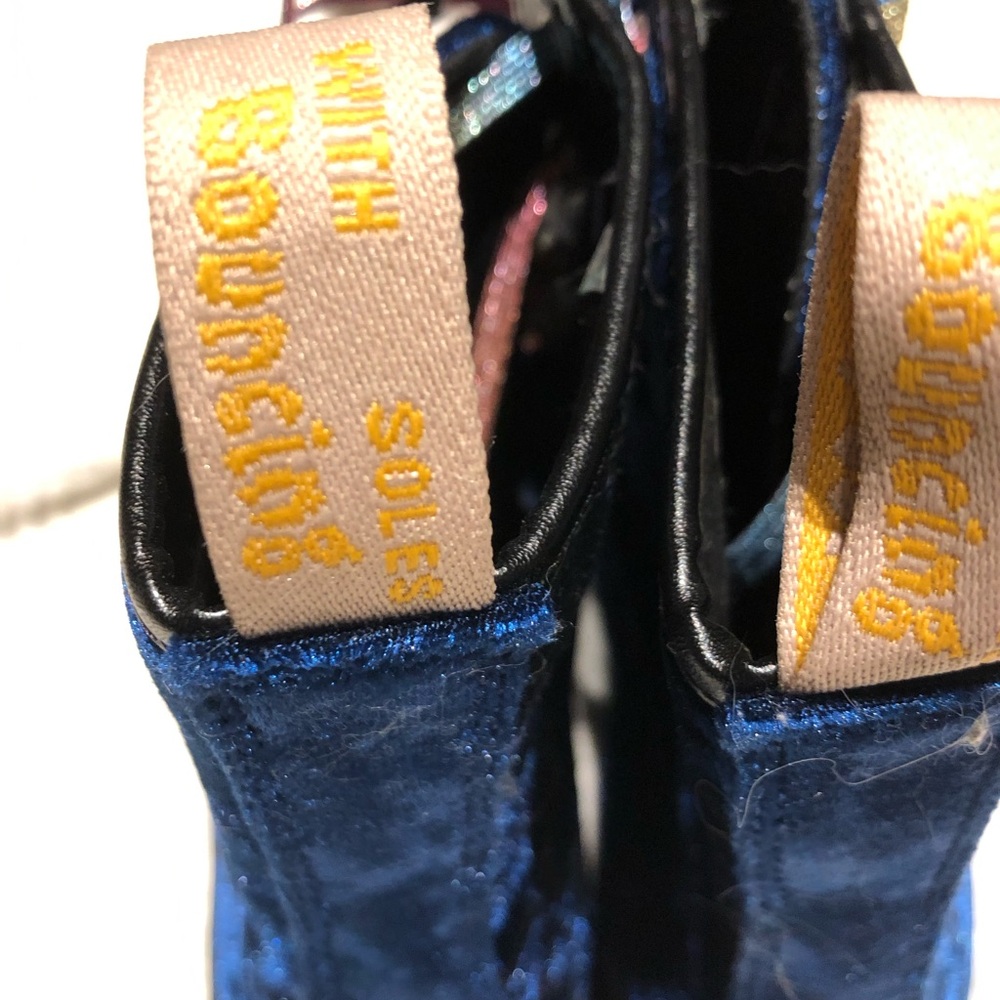 Dr. Martens Blue Velvet Lace-Up Boots with Multicolor Glitter Laces - Picture 4 of 5